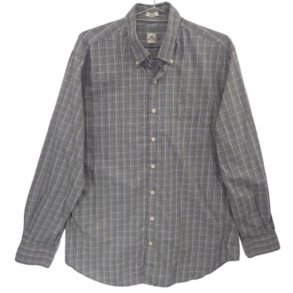 Peter Millar Shirt Mens Large Gray Plaid Casual Preppy Long Sleeve Button Down - Picture 1 of 10
